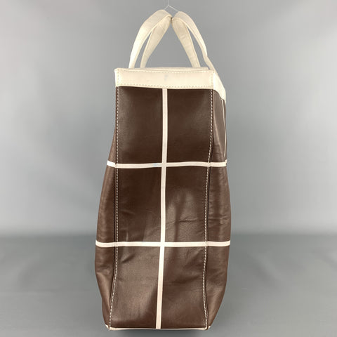 RALPH LAUREN Brown & White Window Pane Print Tote Handbag