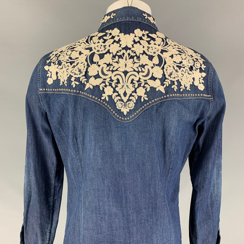 DSQUARED2 Size M Indigo Embroidery Denim Long Sleeve Shirt