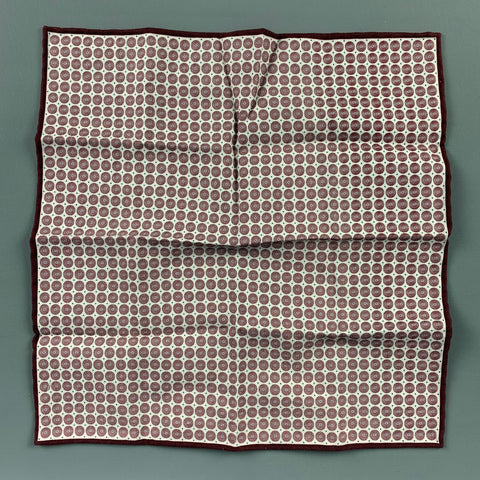 BRUNELLO CUCINELLI Burgundy White Circles Cotton Pocket Square