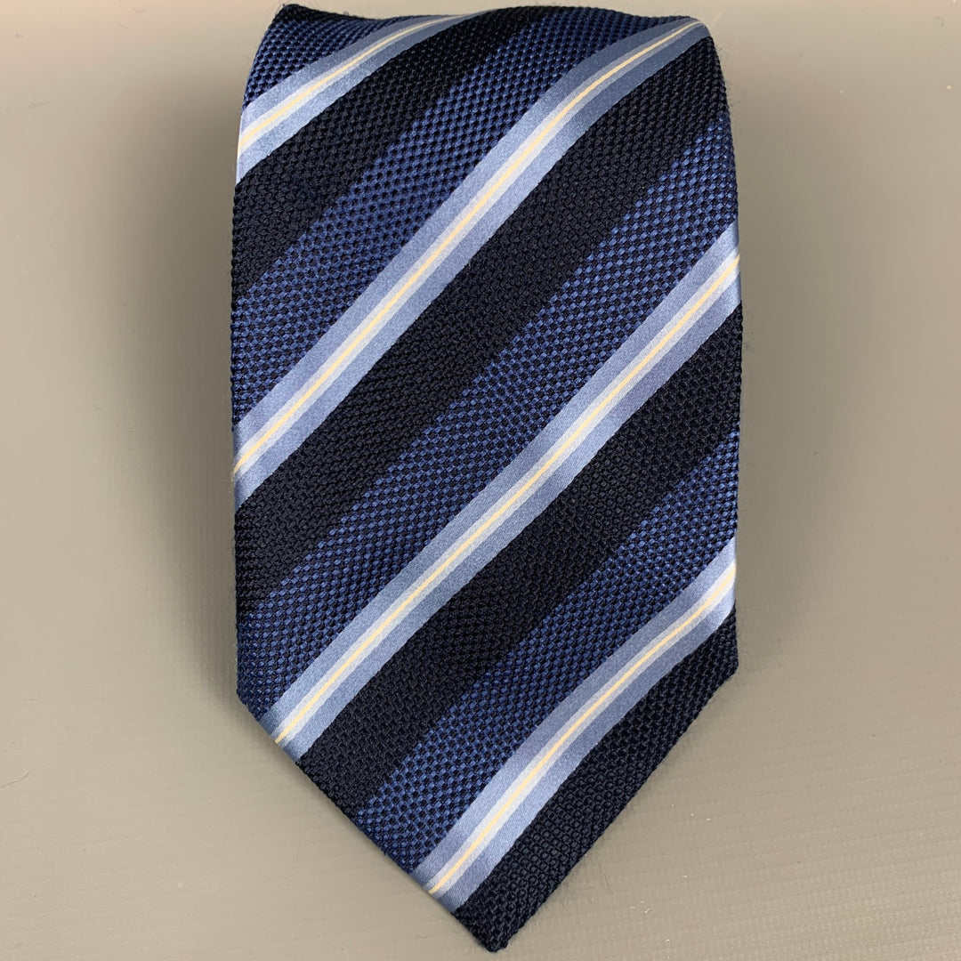 BRIONI Navy & Light Blue Stripe Silk Tie