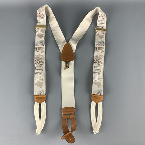 TRAFALGAR Grey Silk Tennis Match Print Ribbon Suspenders