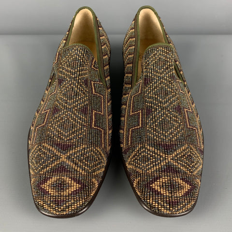 DONALD J PLINER Size 9 Olive Purple Beaded Leather Slip On Loafers