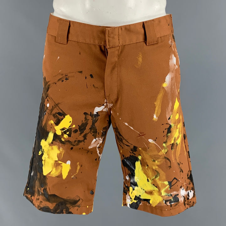 CARHARTT Size 33 Brown Multi-Color Paint Splatter Cotton Blend Worker Shorts