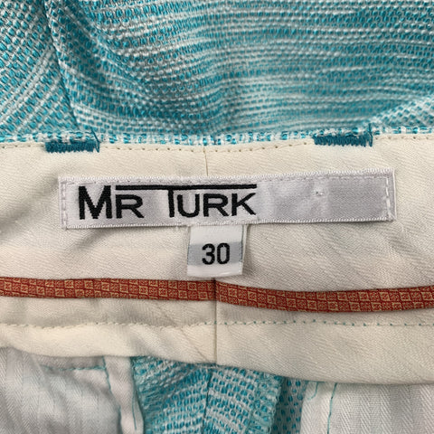 MR TURK Size 30 Blue & White Knitted Viscose Blend Zip Fly Shorts