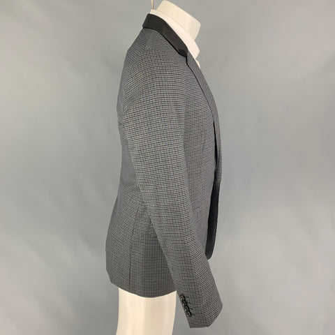 LANVIN Size 38 Grey Black Blue Plaid Wool Notch Lapel Sport Coat