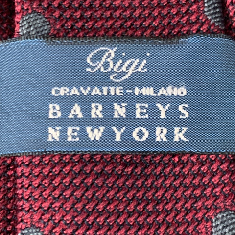 BARNEY'S NEW YORK Burgundy Grey Dots Silk Tie
