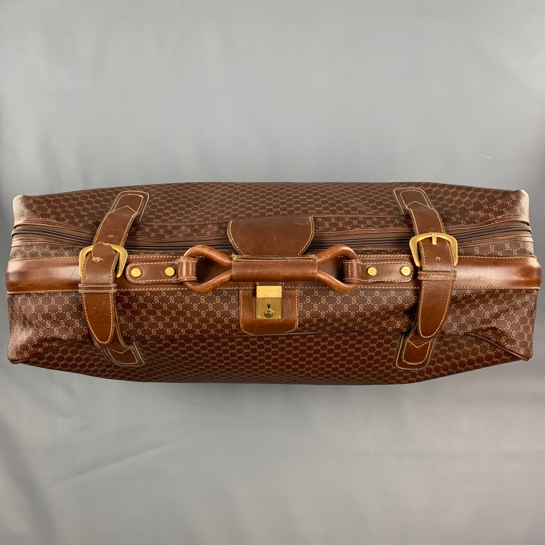 Maleta de lona revestida de cuero con monograma marrón beige GUCCI