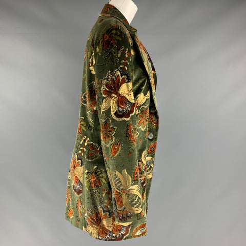 EMPORIO ARMANI Size 6 Green Brown & Gold Cotton Velvet Blazer