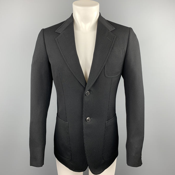 GUCCI Size 38 Regular Black Textured Wool Notch Lapel Sport Coat