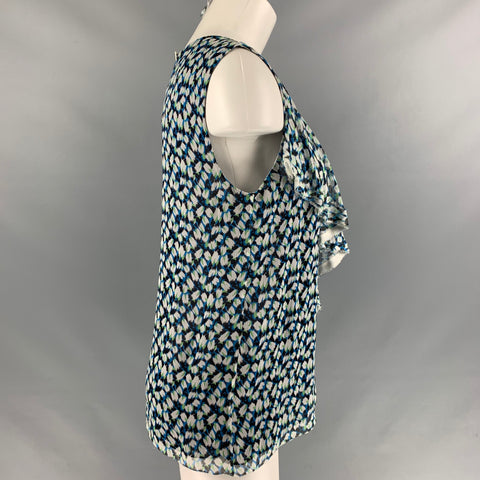 JASON WU Blusa floral de seda azul, blanca y negra talla 6