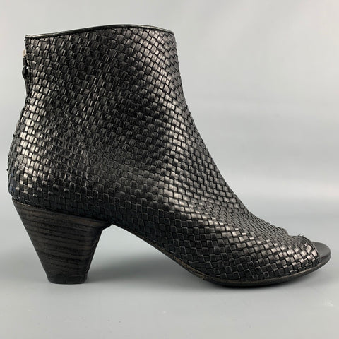 MARSELL Talla 7.5 Botines peep toe de cuero texturizado tejido negro