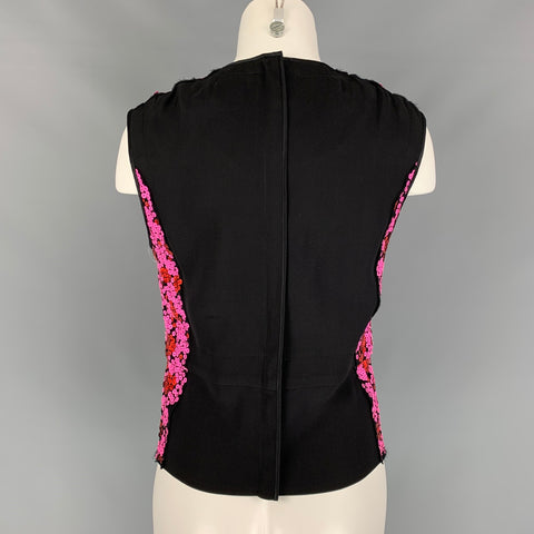 MARC JACOBS Size 6 Black & Pink Polyester Blend Sequined Sleeveless Dress Top
