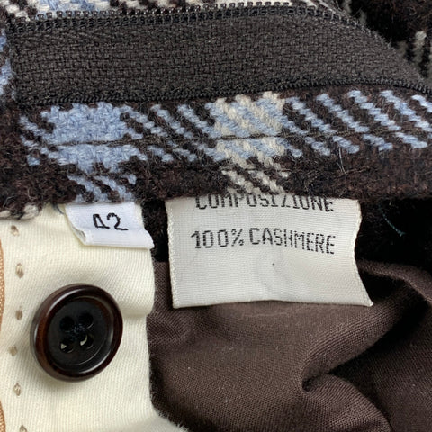 KITON Size 6 Brown & Blue Cashmere Plaid Double Breasted Pants Suit