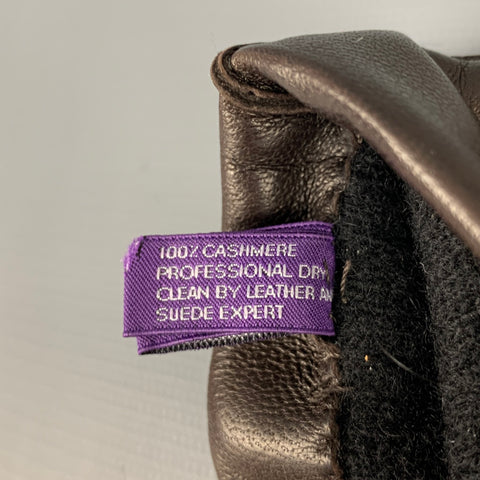 RALPH LAUREN Size 9 Brown Leather Cashmere Gloves