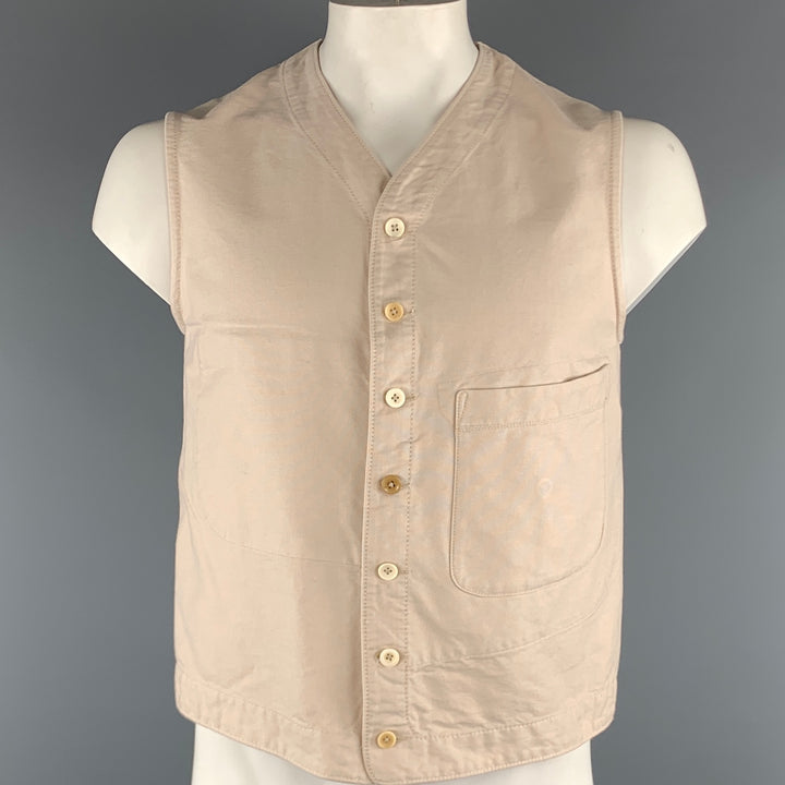 45rpm Size L Beige Solid Cotton Buttoned Vest