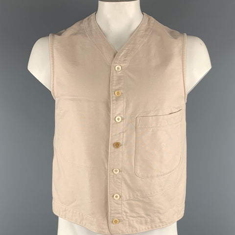 45rpm Size L Beige Solid Cotton Buttoned Vest