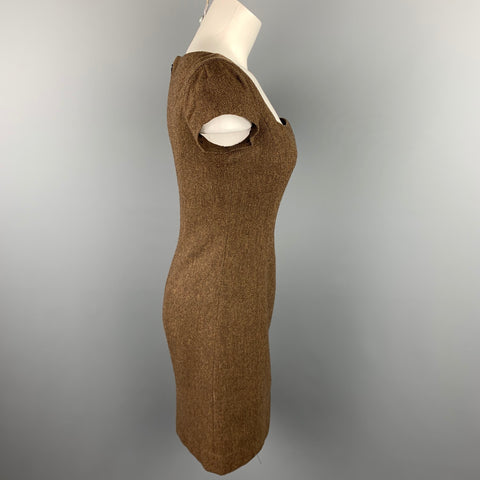 RALPH LAUREN Black Label Taille 4 Robe fourreau en laine d'agneau à chevrons marron