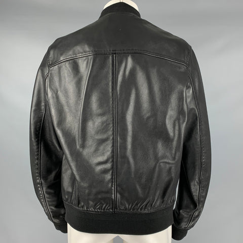 BELSTAFF Size 38 Black Leather Ribbed Collar Jacket