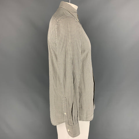 ERMENEGILDO ZEGNA Talla L Camisa Manga Larga Algodón Cuadros Azul Marino Dorado