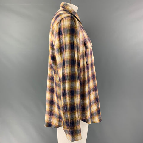 PURPLE BRAND Size XXL Beige &  Purple Plaid Cotton Button Down Long Sleeve Shirt