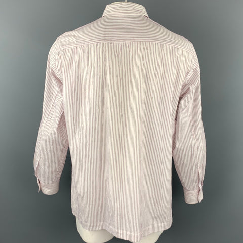 ISSEY MIYAKE Size L Beige & Red Stripe Wrinkled Polyester / Cotton Long Sleeve Shirt