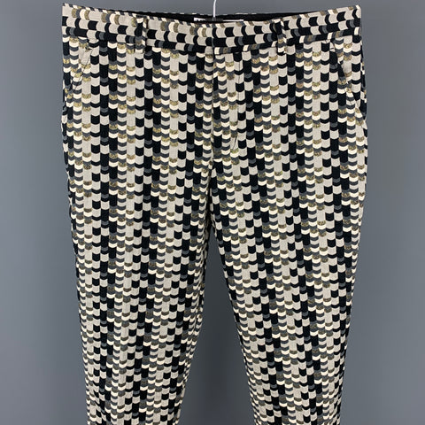 MR TURK Size 32 Grey & Navy Jacquard Cotton Blend Zip Fly Dress Pants