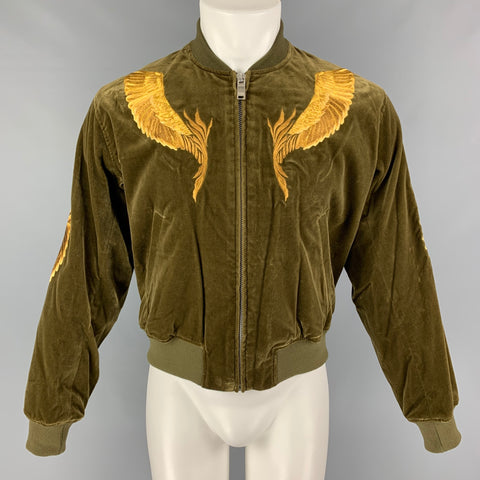 CHRISTIAN DADA FW 19 Taille 34 Veste en velours de coton brodé or olive