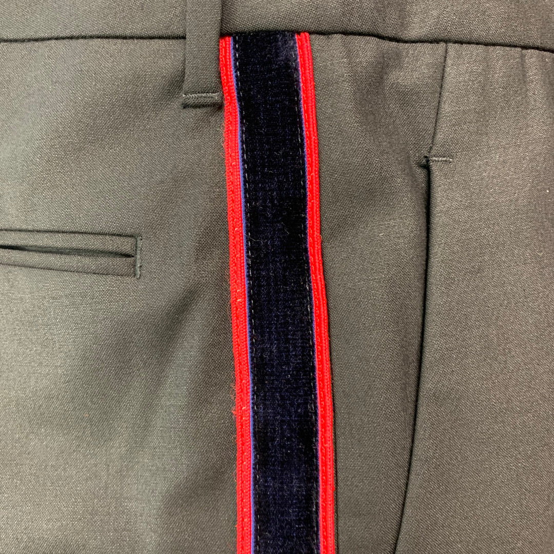 CALVIN KLEIN 205W39NYC Talla 8 Pantalón de vestir liso de elastano de lana azul marino y rojo negro