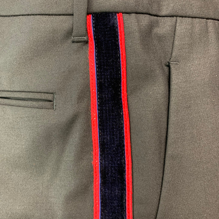 CALVIN KLEIN 205W39NYC Talla 8 Pantalón de vestir liso de elastano de lana azul marino y rojo negro