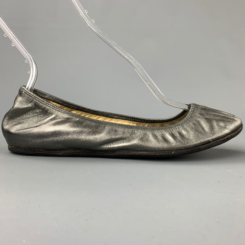 LANVIN 2007 Talla 7.5 Bailarinas de cuero plateado