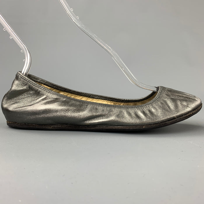 LANVIN 2007 Size 7.5 Silver Leather Ballet Flats
