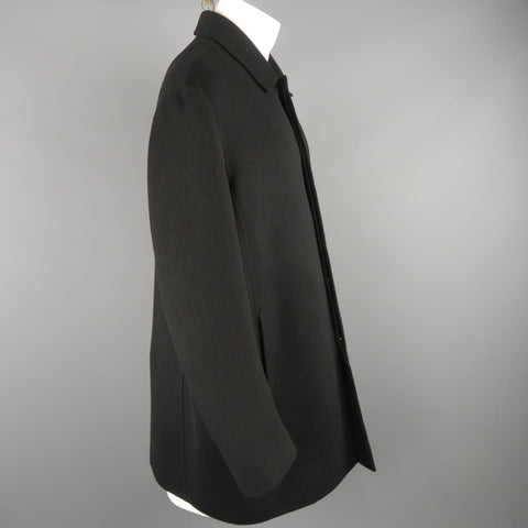 DONNA KARAN M Black Solid Wool / Nylon Hidden Placket Car Coat