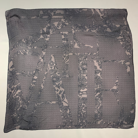 VALENTINO Navy & Light Grey Honeycomb Silk Chiffon Scarf