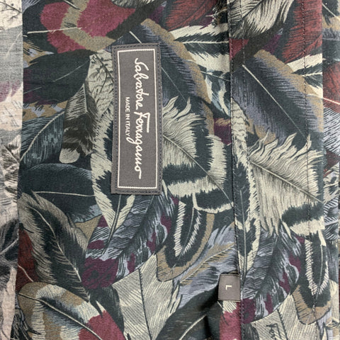 SALVATORE FERRAGAMO Size L Charcoal & Grey Print Cotton Long Sleeve Shirt