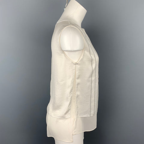 VINCE Talla XS Blusa a capas de poliéster/seda bordada blanca