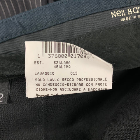 NEIL BARRETT Size 36 Black Stripe Wool Linen Pleated Dress Pants