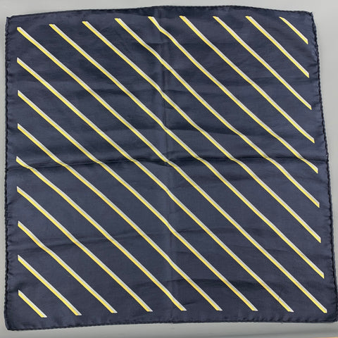 VINTAGE Navy Yellow Silk Pocket Square