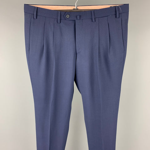 LORO PIANA Size 38 Navy Wool Zip Fly Pleated Dress Pants