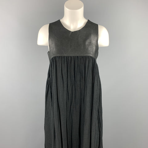 HAZEL BROWN Size M Black Cotton Leather Trim Long SleevelessDress