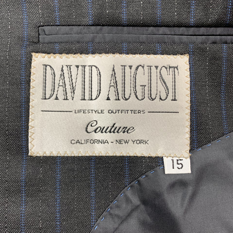 DAVID AUGUST Size 40 Charcoal & Blue Stripe Wool Notch Lapel 34 x 30 Suit
