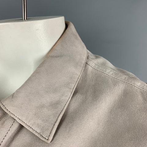 THEORY Size L Grey Light Grey Leather Snaps Jacket