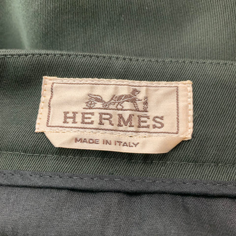 HERMES Size 34 Green Forest Green Solid Cotton Dress Pants
