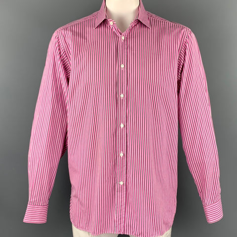 RALPH LAUREN Purple Label Size XL Pink Stripe Cotton Button Up Long Sleeve Shirt