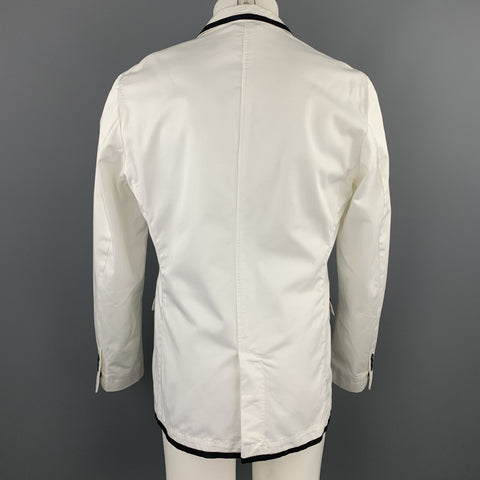 D&G by DOLCE & GABBANA Size 40 White & Navy Notch Lapel Patch Blazer