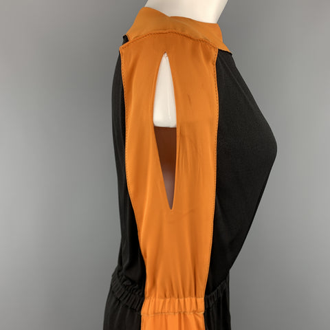 VIONNET Size 4 Black & Orange Color Block Gathered Waist Shift Dress