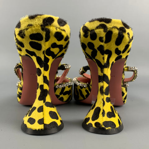 AMINA MUADDI Size 8 Yellow & Black Animal Print Pony Hair Leopard Pumps