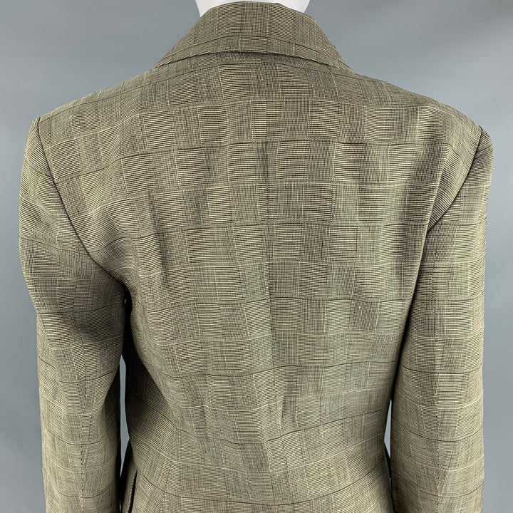 HERMES Size 10 Brown Beige Linen Plaid Single Breasted Skirt Suit