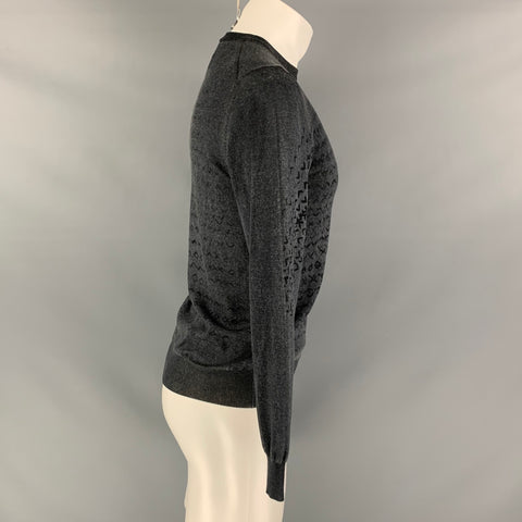 EMPORIO ARMANI Size S Grey Charcoal Abstract Virgin Wool Crew-Neck Pullover