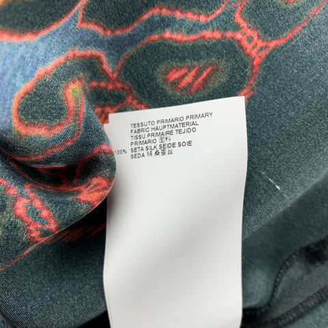 JUST CAVALLI Size XL Black & Red Print Silk Hidden Buttons Shirt