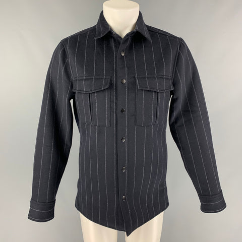 CALIBRATE Taille S Veste à boutons-pression en mélange de laine à rayures gris marine